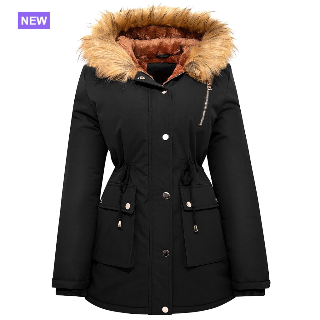 Winter Water Repellent Puffer Jacket With Fleece Lining And Faux Fur Hood